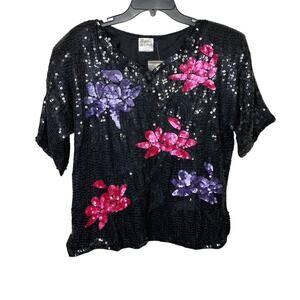 NEW Vintage Elegance by Anujan silk sequin blouse